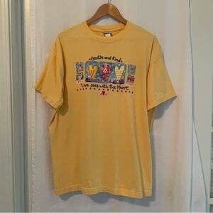 Yellow graphic t-shirt with pink hearts